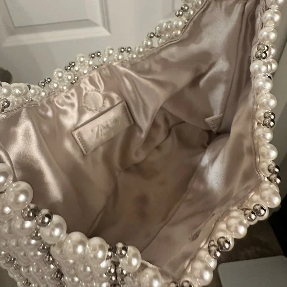 ZARA Pearl Beaded Bucket Bag - Picture 2 of 4